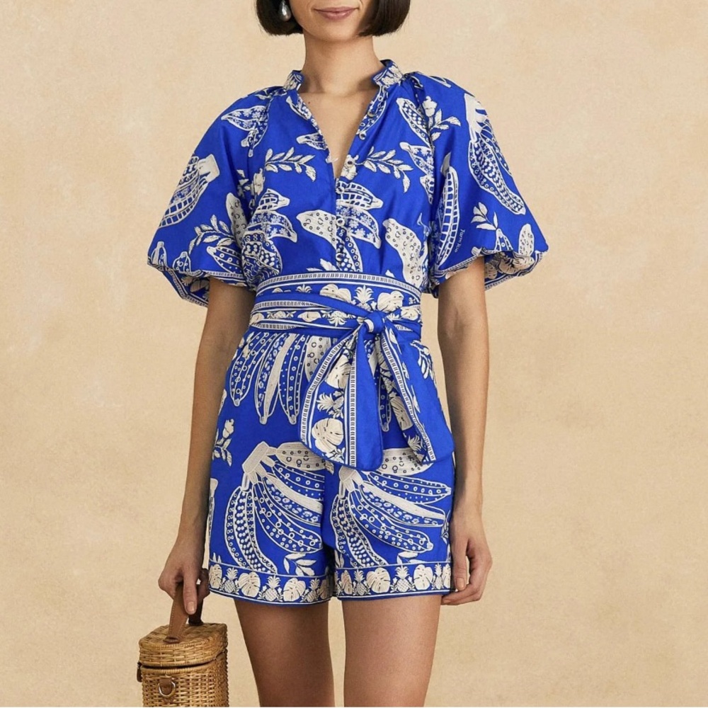 NWT Farm Rio Blue Lace Banana Romper size Largee